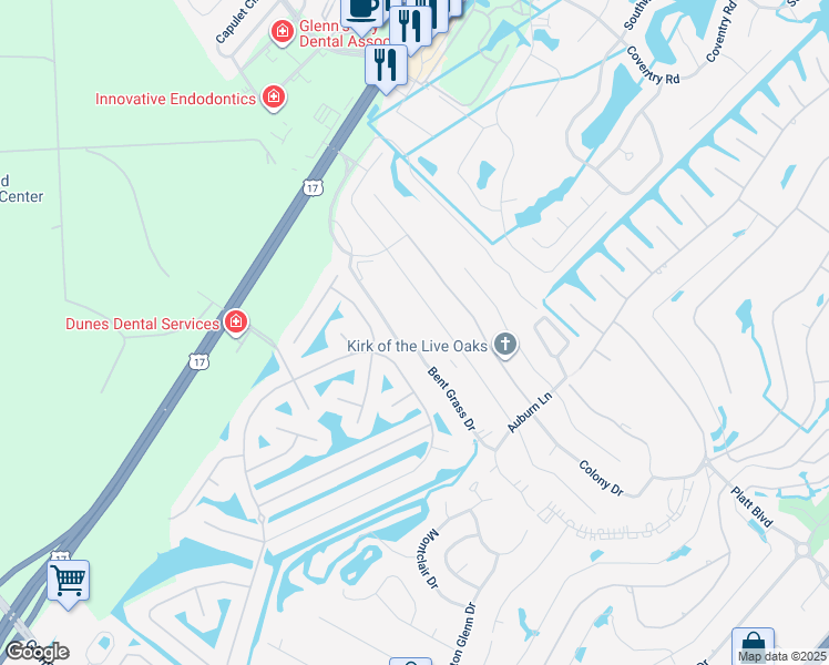 map of restaurants, bars, coffee shops, grocery stores, and more near 1990 Cross Gate Boulevard in Myrtle Beach