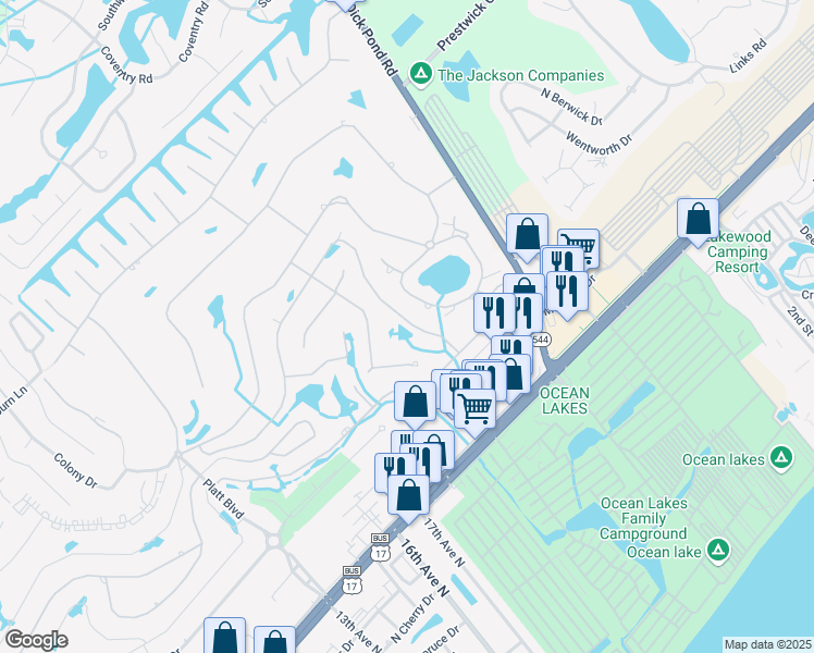 map of restaurants, bars, coffee shops, grocery stores, and more near in Surfside Beach