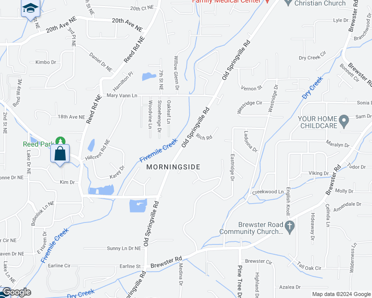 map of restaurants, bars, coffee shops, grocery stores, and more near 1823 Old Springville Road in Center Point