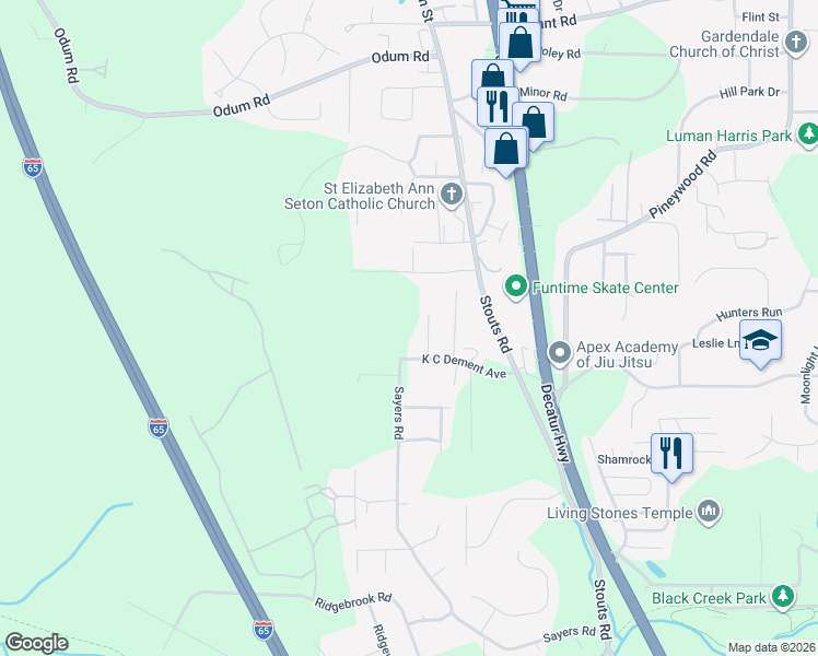 map of restaurants, bars, coffee shops, grocery stores, and more near 1911 K C Dement Avenue in Fultondale