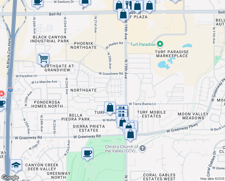 map of restaurants, bars, coffee shops, grocery stores, and more near 1934 West Faria Lane in Phoenix