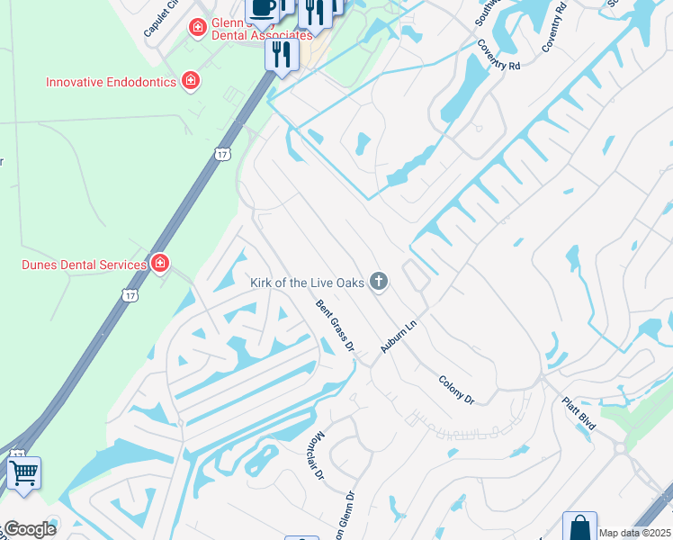 map of restaurants, bars, coffee shops, grocery stores, and more near 2051 Deerfield Avenue in Myrtle Beach