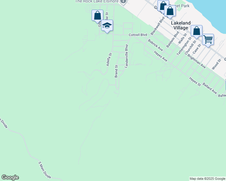 map of restaurants, bars, coffee shops, grocery stores, and more near 33761 Landerville Boulevard in Lake Elsinore