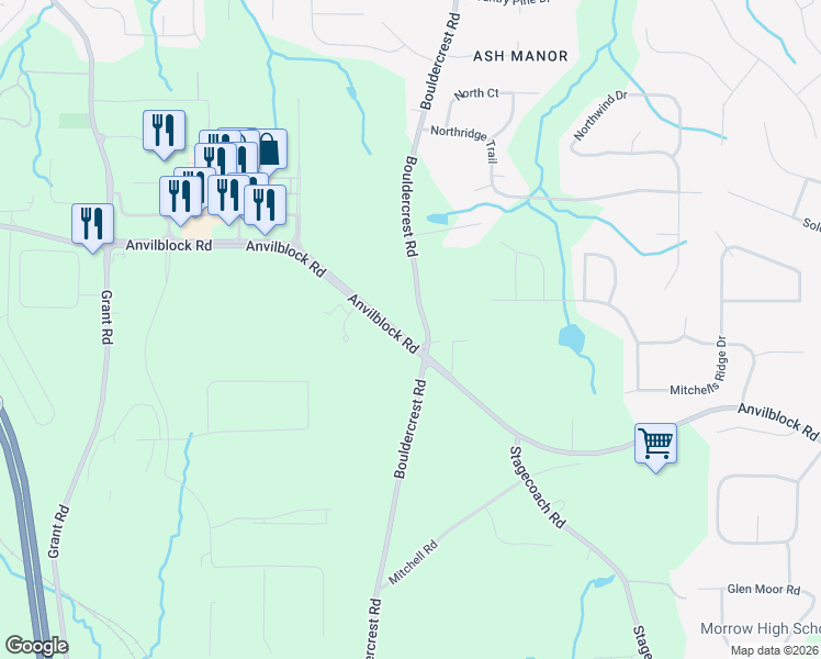 map of restaurants, bars, coffee shops, grocery stores, and more near 4491 Bouldercrest Road in Ellenwood