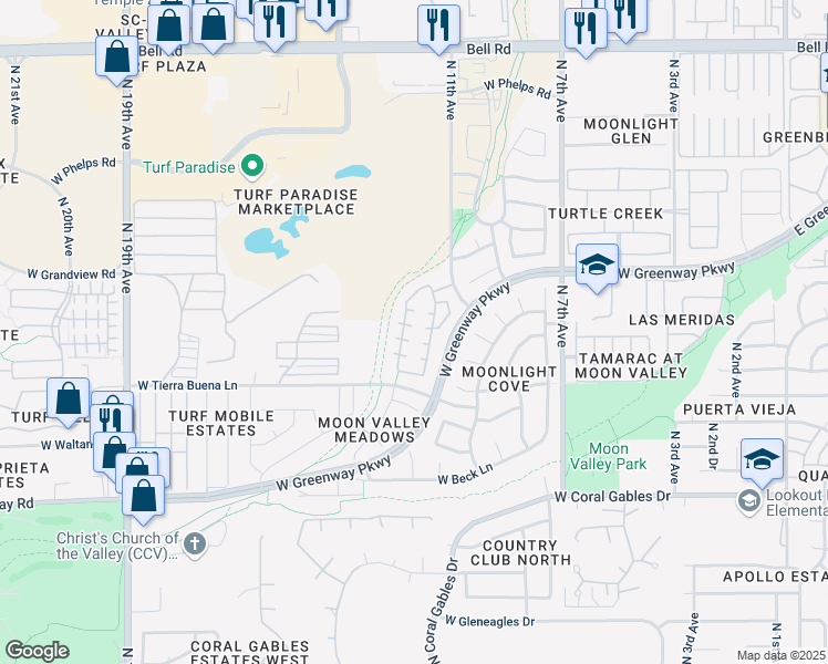 map of restaurants, bars, coffee shops, grocery stores, and more near 16036 North 11th Avenue in Phoenix
