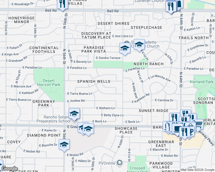 map of restaurants, bars, coffee shops, grocery stores, and more near 5843 East Marconi Avenue in Scottsdale