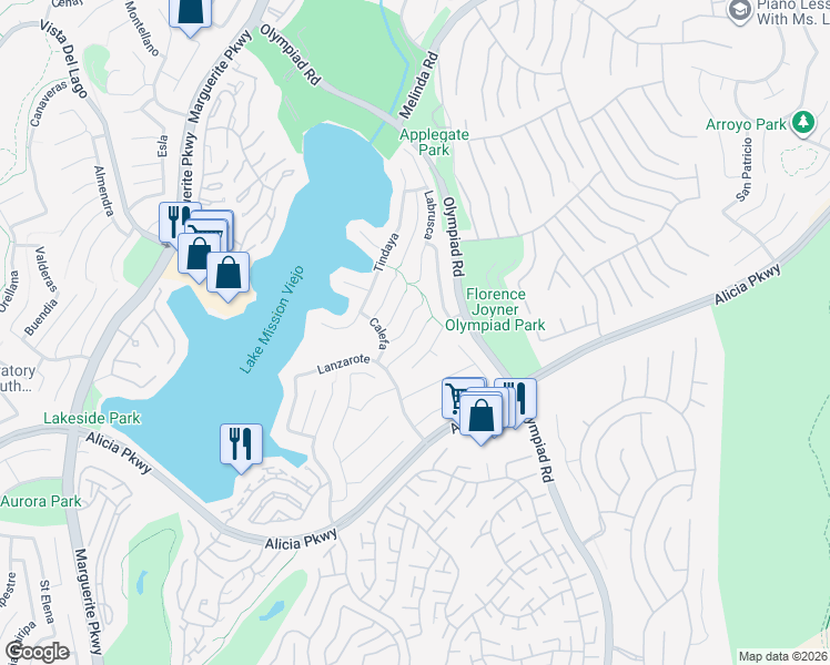 map of restaurants, bars, coffee shops, grocery stores, and more near 28231 Tinajo in Mission Viejo