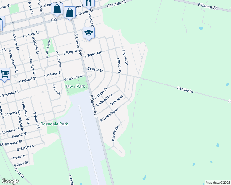 map of restaurants, bars, coffee shops, grocery stores, and more near 912 Patricia Drive in Sherman