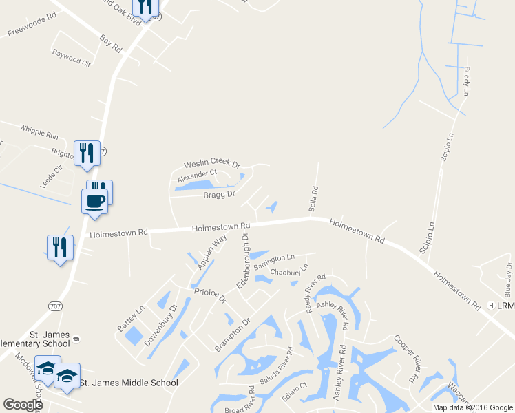 map of restaurants, bars, coffee shops, grocery stores, and more near 201-299 Pendleton Place in Myrtle Beach