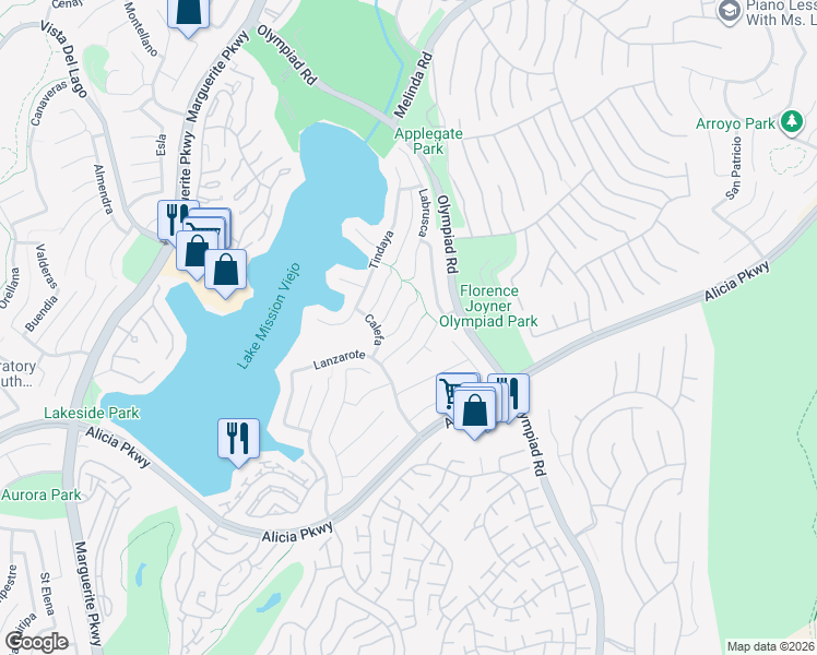map of restaurants, bars, coffee shops, grocery stores, and more near 28231 Tinajo in Mission Viejo