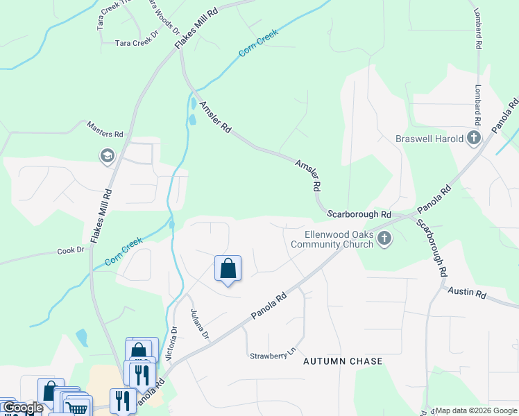 map of restaurants, bars, coffee shops, grocery stores, and more near 4923 Amsler Road in Ellenwood