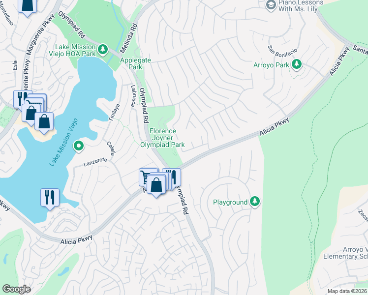 map of restaurants, bars, coffee shops, grocery stores, and more near 25 Ironwood in Mission Viejo