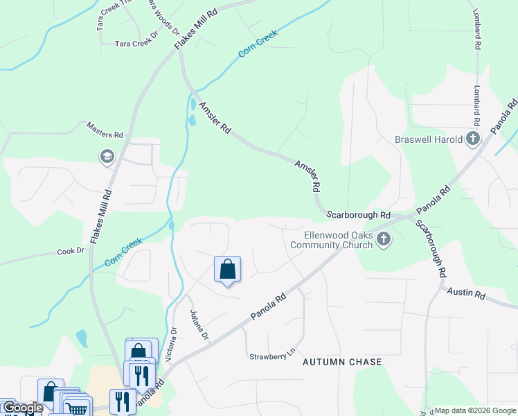 map of restaurants, bars, coffee shops, grocery stores, and more near 4923 Amsler Road in Ellenwood