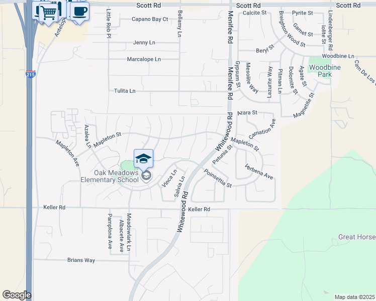 map of restaurants, bars, coffee shops, grocery stores, and more near 33711 Shamrock Lane in Murrieta