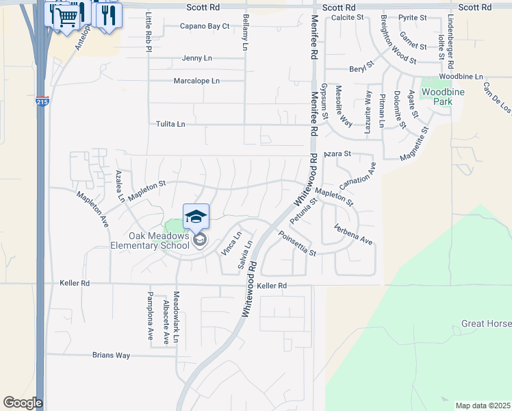 map of restaurants, bars, coffee shops, grocery stores, and more near 33711 Shamrock Lane in Murrieta