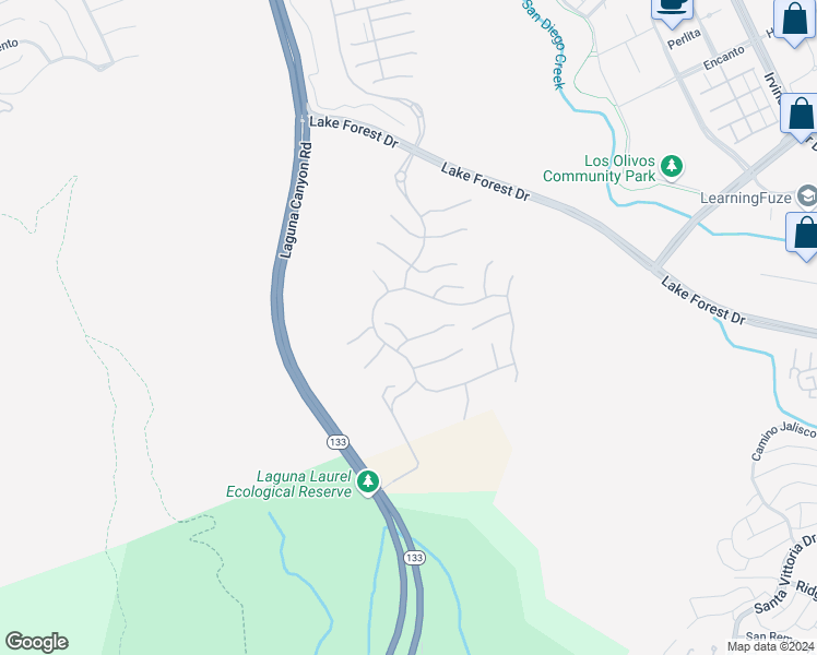 map of restaurants, bars, coffee shops, grocery stores, and more near 101 Preserve in Irvine