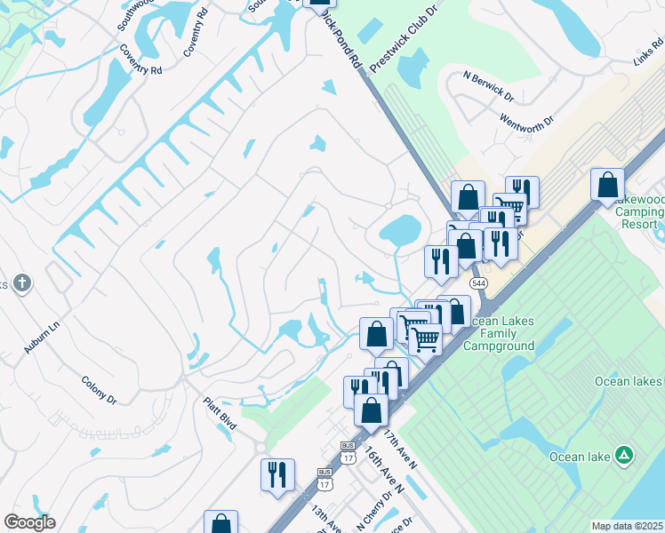 map of restaurants, bars, coffee shops, grocery stores, and more near 1491-C Turkey Ridge Road in Surfside Beach