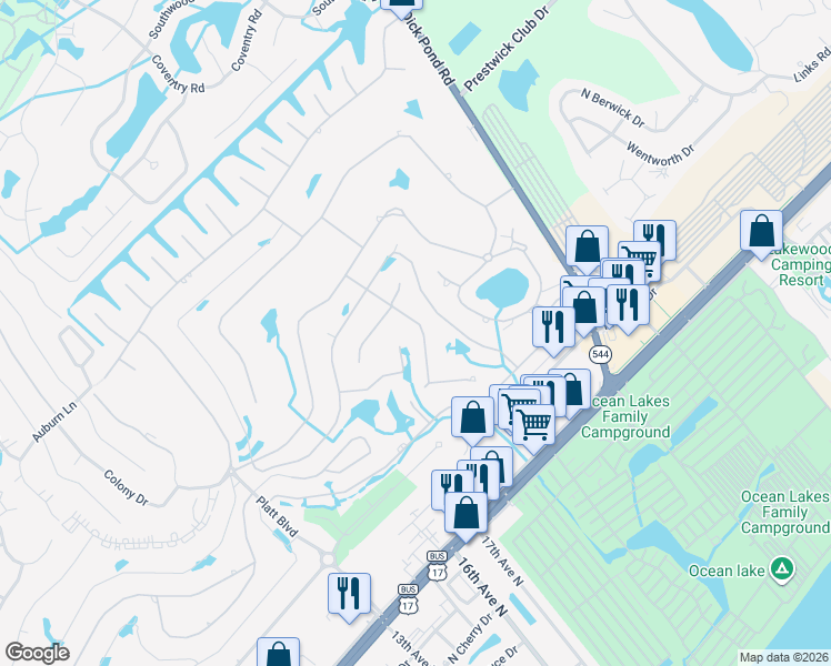map of restaurants, bars, coffee shops, grocery stores, and more near 1491-C Turkey Ridge Road in Surfside Beach