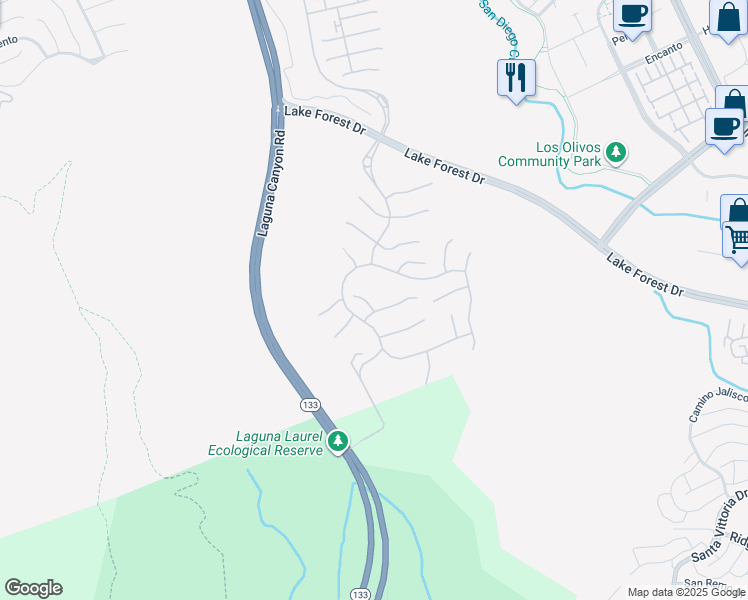 map of restaurants, bars, coffee shops, grocery stores, and more near 101 Preserve in Irvine