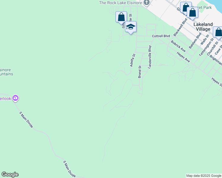 map of restaurants, bars, coffee shops, grocery stores, and more near Encina Drive in Lake Elsinore