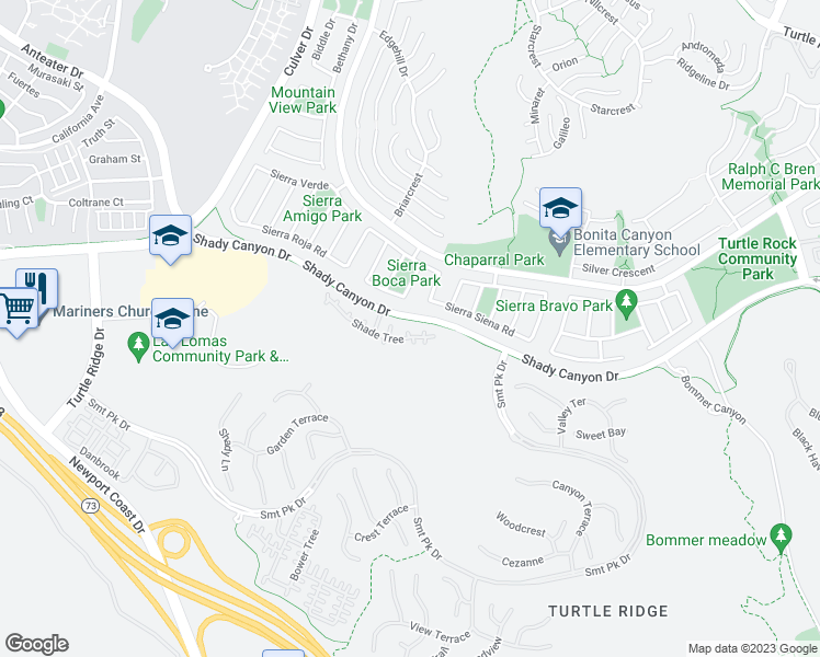 map of restaurants, bars, coffee shops, grocery stores, and more near 17 Shade Tree in Irvine