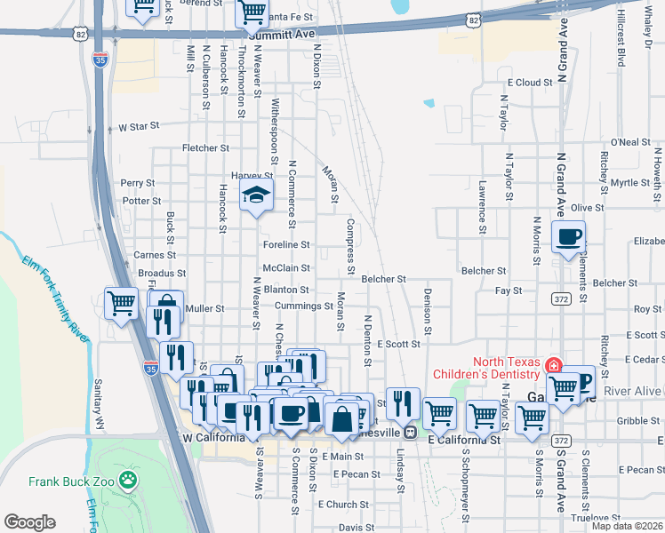 map of restaurants, bars, coffee shops, grocery stores, and more near 815 Moran Street in Gainesville