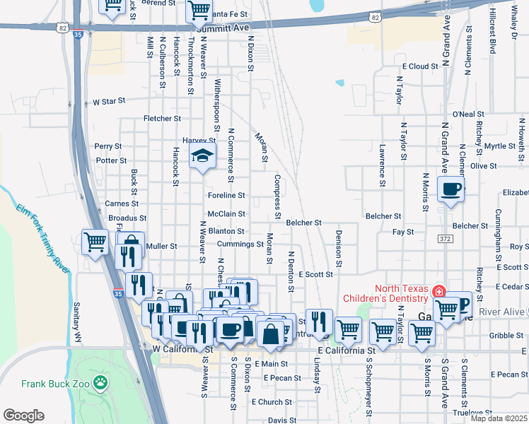 map of restaurants, bars, coffee shops, grocery stores, and more near 815 Moran Street in Gainesville