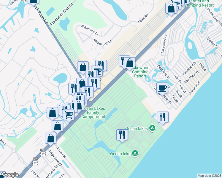 map of restaurants, bars, coffee shops, grocery stores, and more near 8056 Octopus Drive in Horry County