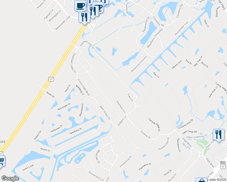 map of restaurants, bars, coffee shops, grocery stores, and more near 2020 Deerfield Avenue in Surfside Beach