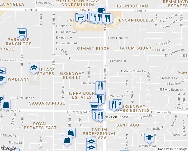 map of restaurants, bars, coffee shops, grocery stores, and more near 4709 East Monte Cristo Avenue in Phoenix