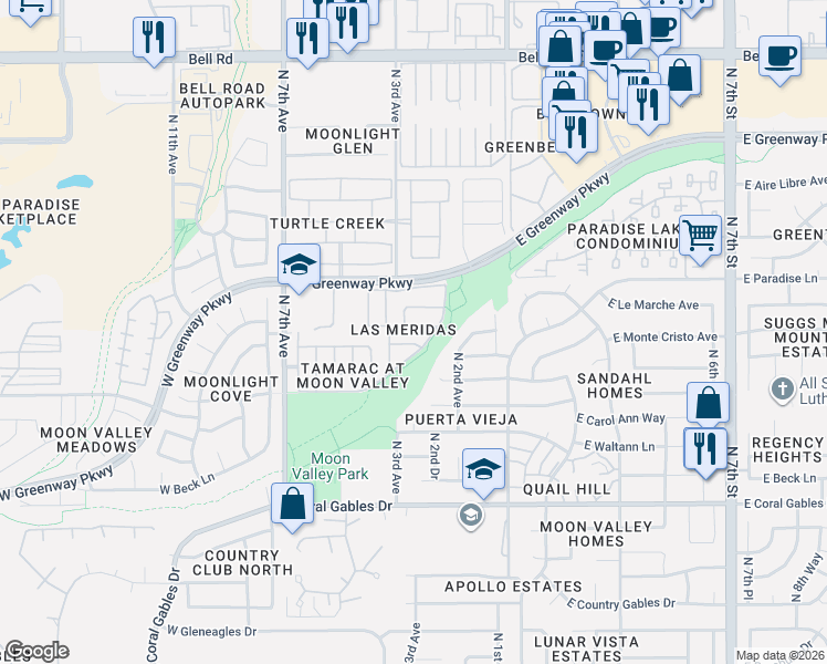 map of restaurants, bars, coffee shops, grocery stores, and more near 16002 North 3rd Drive in Phoenix