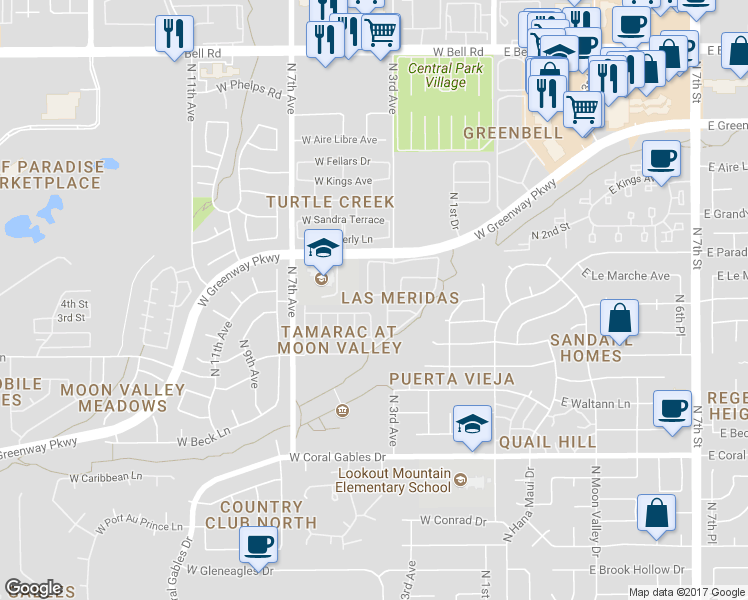 map of restaurants, bars, coffee shops, grocery stores, and more near 16006 North 4th Drive in Phoenix