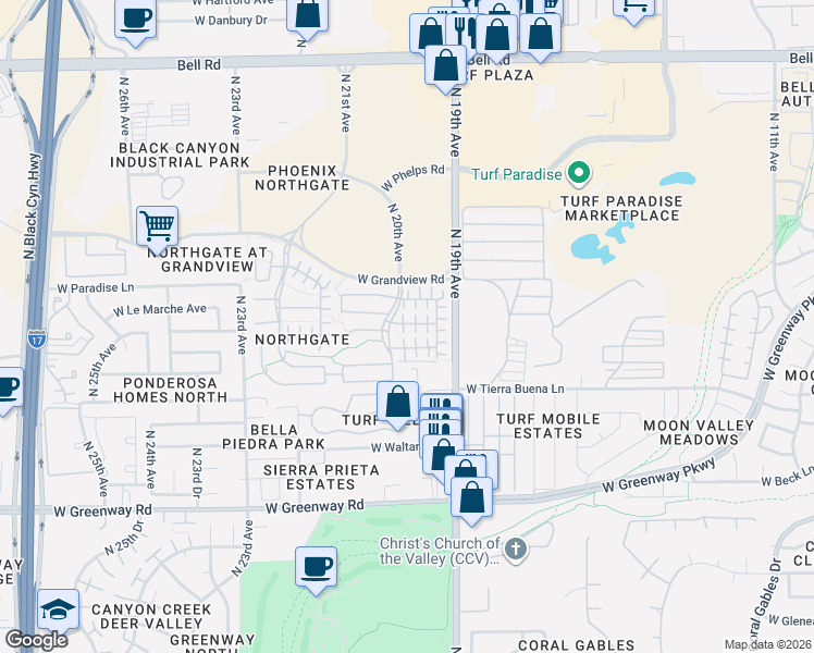 map of restaurants, bars, coffee shops, grocery stores, and more near 1934 West Faria Lane in Phoenix