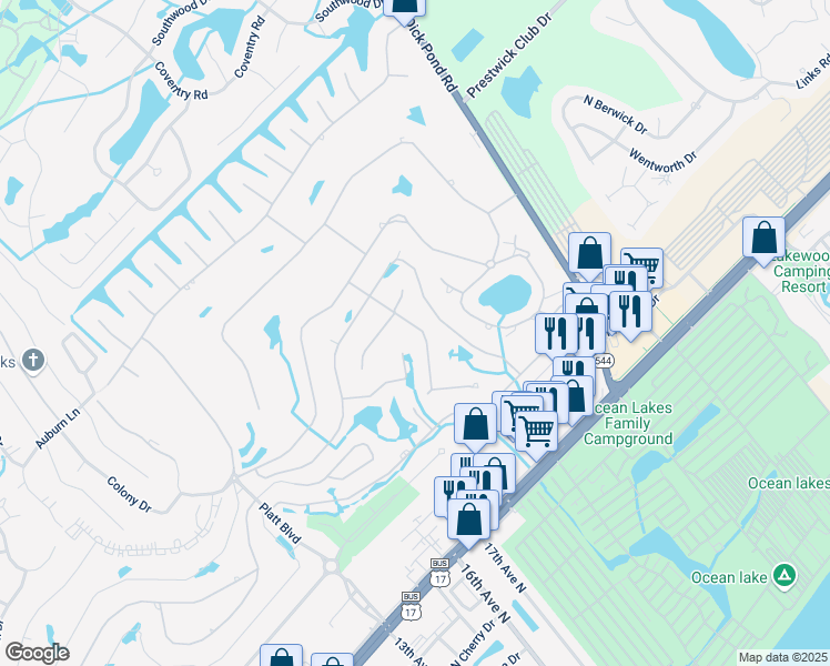 map of restaurants, bars, coffee shops, grocery stores, and more near 1491-C Turkey Ridge Road in Surfside Beach