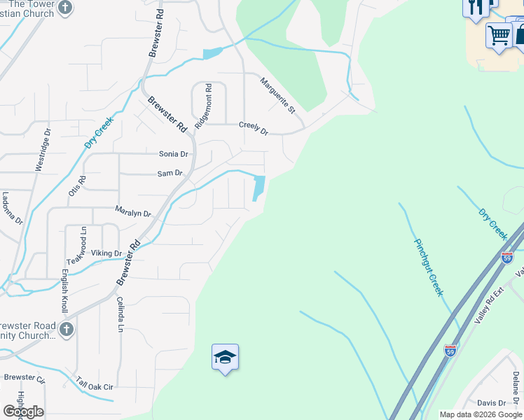 map of restaurants, bars, coffee shops, grocery stores, and more near 5034 Pebble Lane in Birmingham