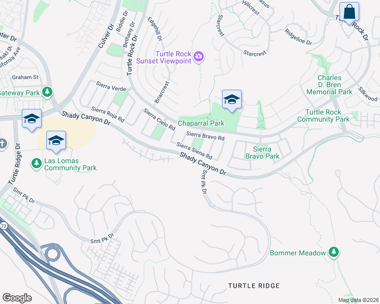 map of restaurants, bars, coffee shops, grocery stores, and more near 5962 Sierra Siena Road in Irvine