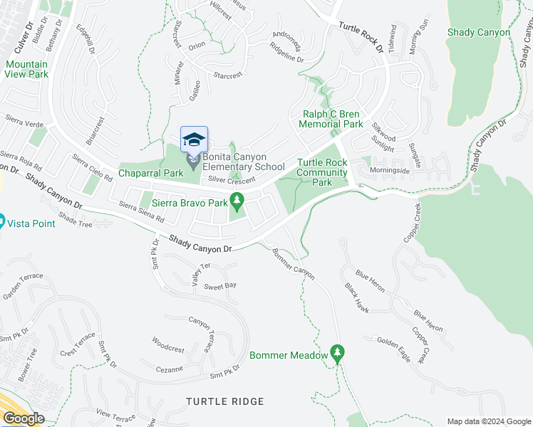 map of restaurants, bars, coffee shops, grocery stores, and more near 19172 Sierra Maria Road in Irvine