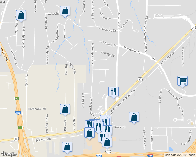 map of restaurants, bars, coffee shops, grocery stores, and more near 4593 Hopewell Road in College Park