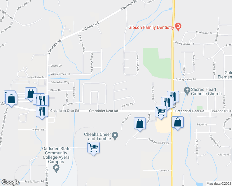 map of restaurants, bars, coffee shops, grocery stores, and more near 1225 Somerset Lane in Anniston