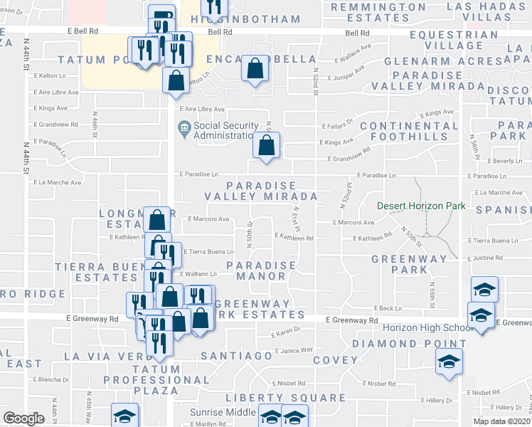 map of restaurants, bars, coffee shops, grocery stores, and more near 5024 East Marconi Avenue in Scottsdale