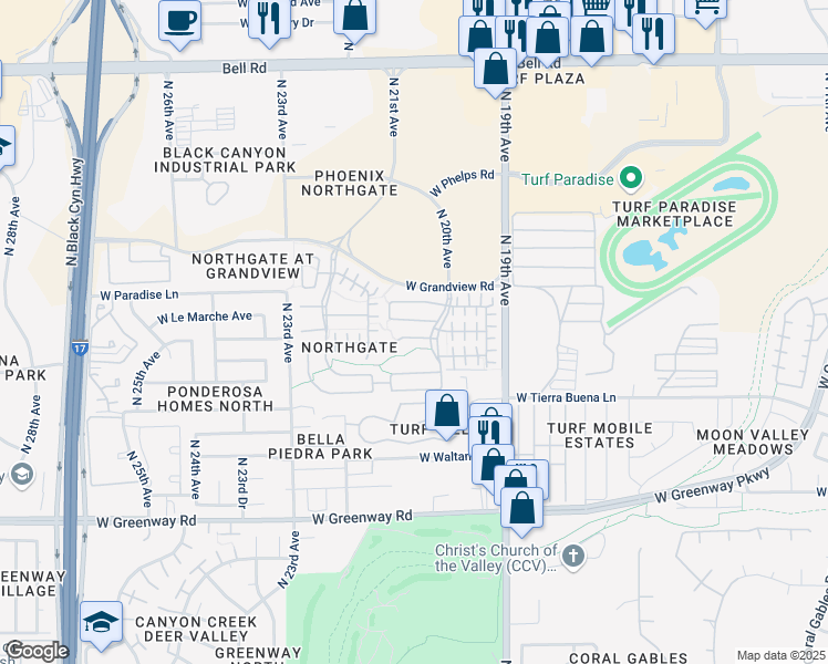map of restaurants, bars, coffee shops, grocery stores, and more near 2036 West Monte Cristo Avenue in Phoenix