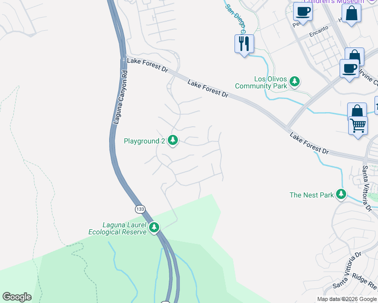 map of restaurants, bars, coffee shops, grocery stores, and more near 103 Shady Arbor in Irvine