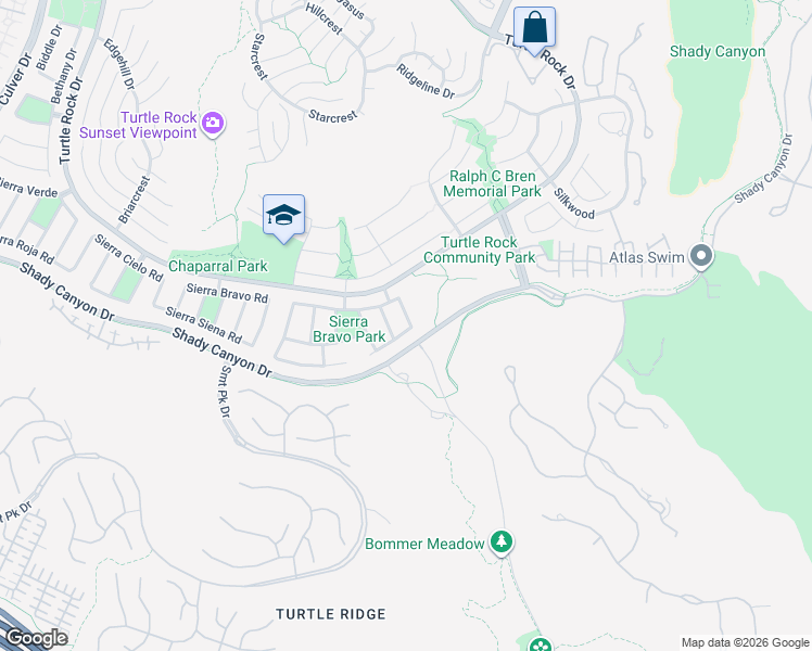 map of restaurants, bars, coffee shops, grocery stores, and more near 19126 Sierra Majorca Road in Irvine