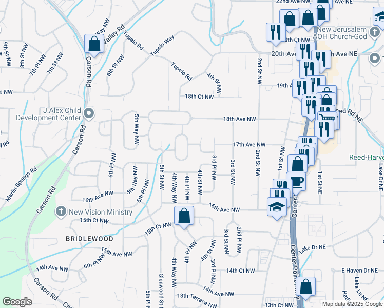 map of restaurants, bars, coffee shops, grocery stores, and more near 1657 4th Place Northwest in Birmingham