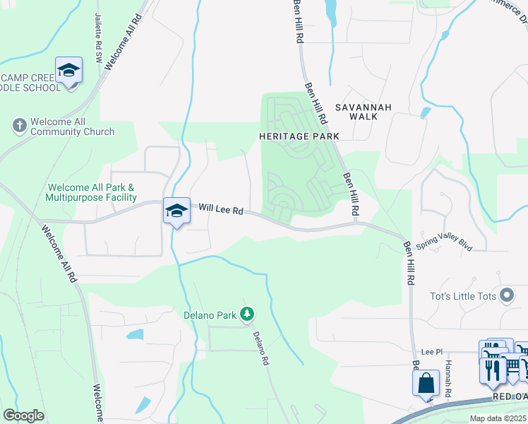 map of restaurants, bars, coffee shops, grocery stores, and more near 3875 Will Lee Road in Atlanta