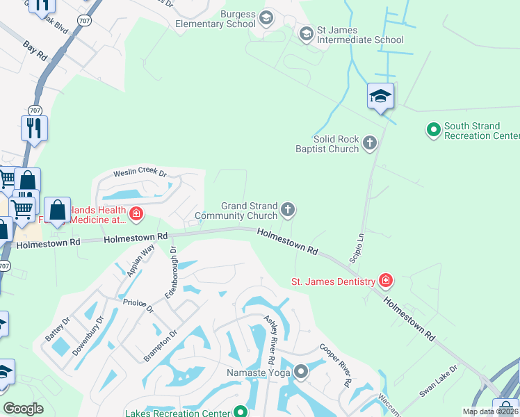 map of restaurants, bars, coffee shops, grocery stores, and more near 3856 Holmestown Road in Myrtle Beach