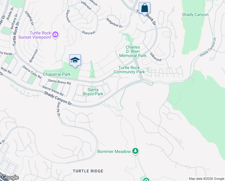 map of restaurants, bars, coffee shops, grocery stores, and more near 19131 Sierra Majorca Road in Irvine