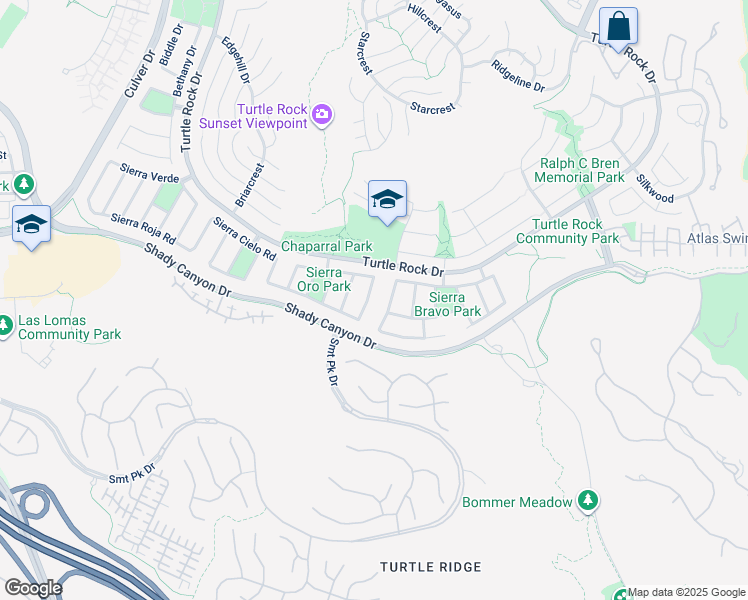 map of restaurants, bars, coffee shops, grocery stores, and more near 19332 Sierra Perla Road in Irvine