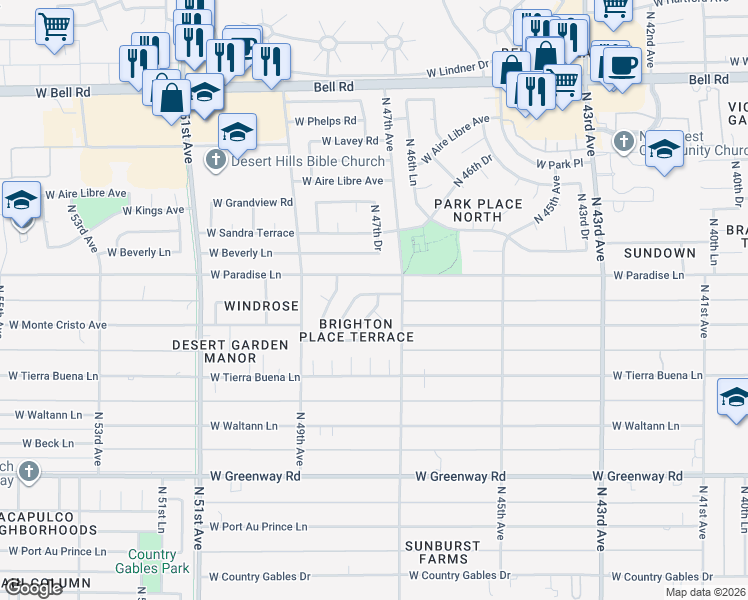 map of restaurants, bars, coffee shops, grocery stores, and more near 4727 West Davis Road in Glendale