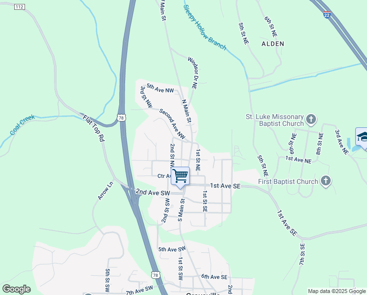 map of restaurants, bars, coffee shops, grocery stores, and more near 153 1st Street Northwest in Graysville